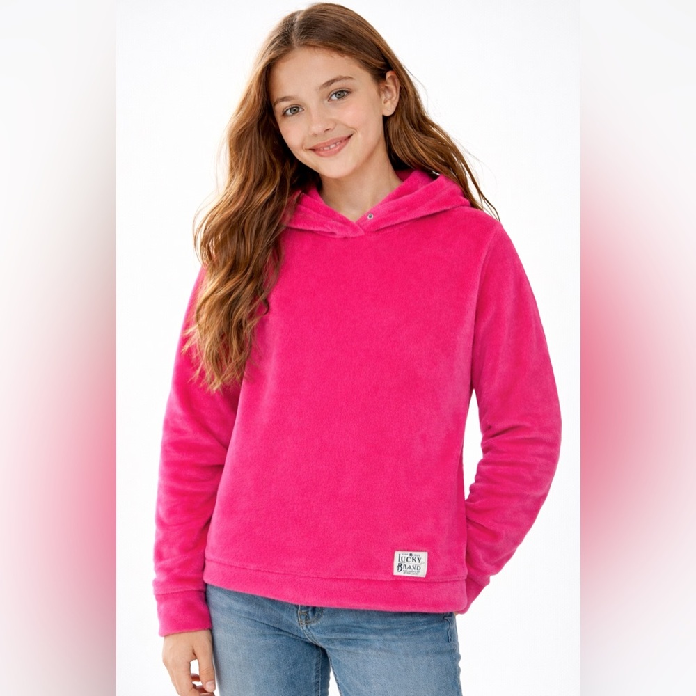 Lucky Brand Girls Pink Plush Velour Hoodie Size L (14/16)